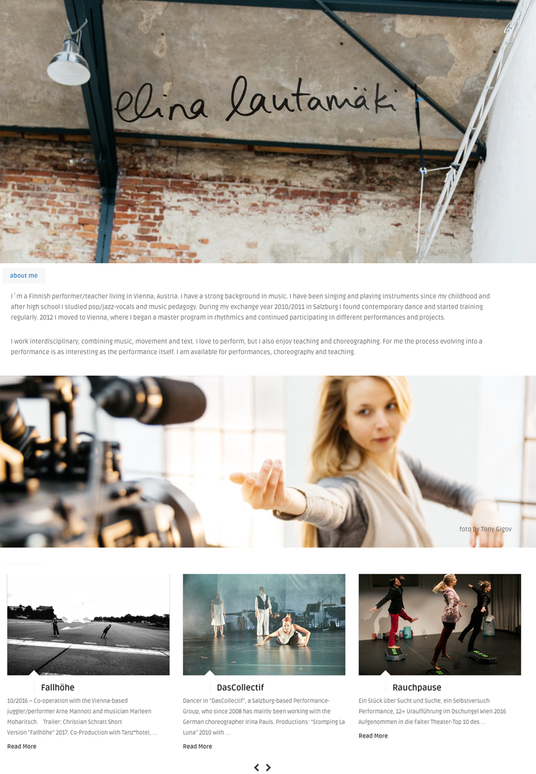 Wordpress Projekt (Design, Graphik und Umsetzung) für Elina Lautamäki - finnische Performerin